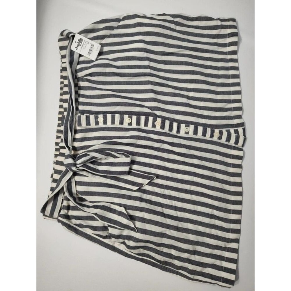 Charlotte Russe white grey stripes pockets women's mini skirt belt tie L